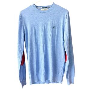 El Ganso Mens Merino Wool Sweater Large Blue Red Elbow Patches